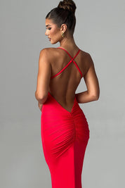 Lovi | Dames Stretch Bodycon Maxi Jurk - Elegant met Open Rug Design