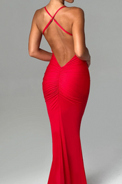 Lovi | Dames Stretch Bodycon Maxi Jurk - Elegant met Open Rug Design