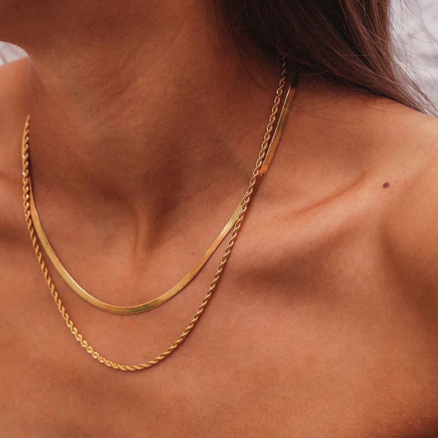 Maree | Gelaagde Gouden Ketting met Dubbele Schakel