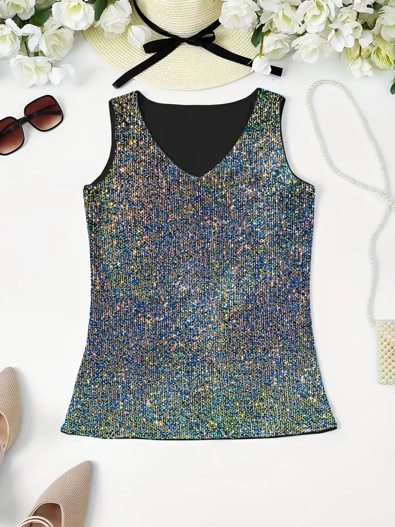 V-Hals Glitter Pailletten Top