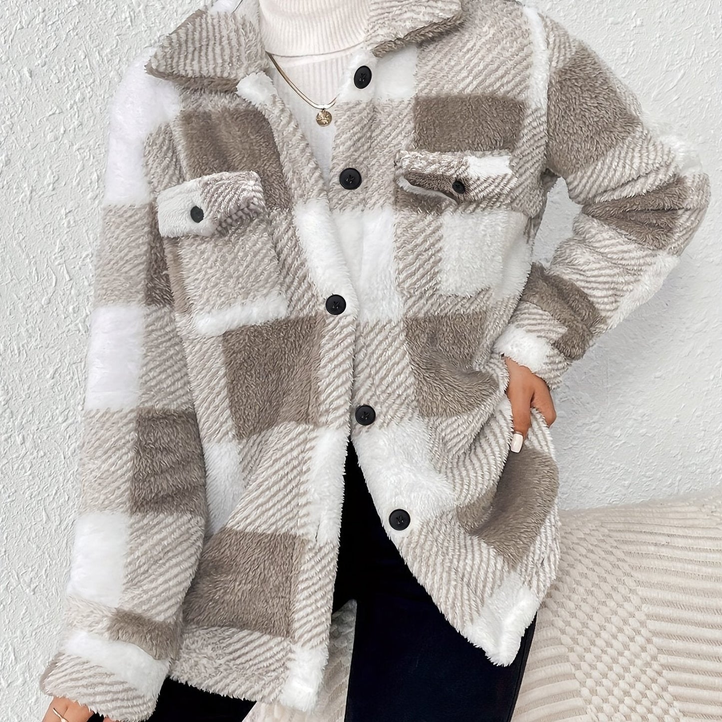 Ciska | Fleece Tussenjas met Blokpatroon Dames – Warm & Comfortabel