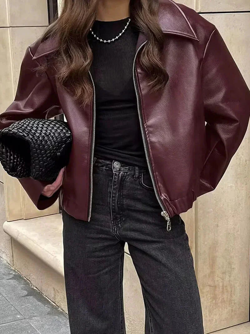 Meis | Burgundy Leren Jas voor Dames