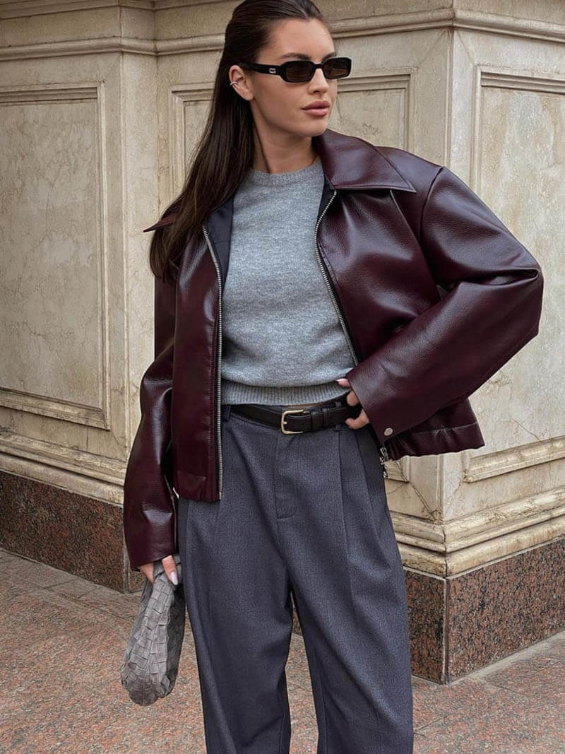Meis | Burgundy Leren Jas voor Dames