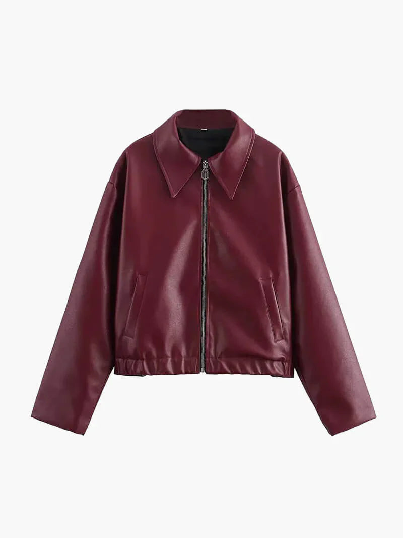 Meis | Burgundy Leren Jas voor Dames