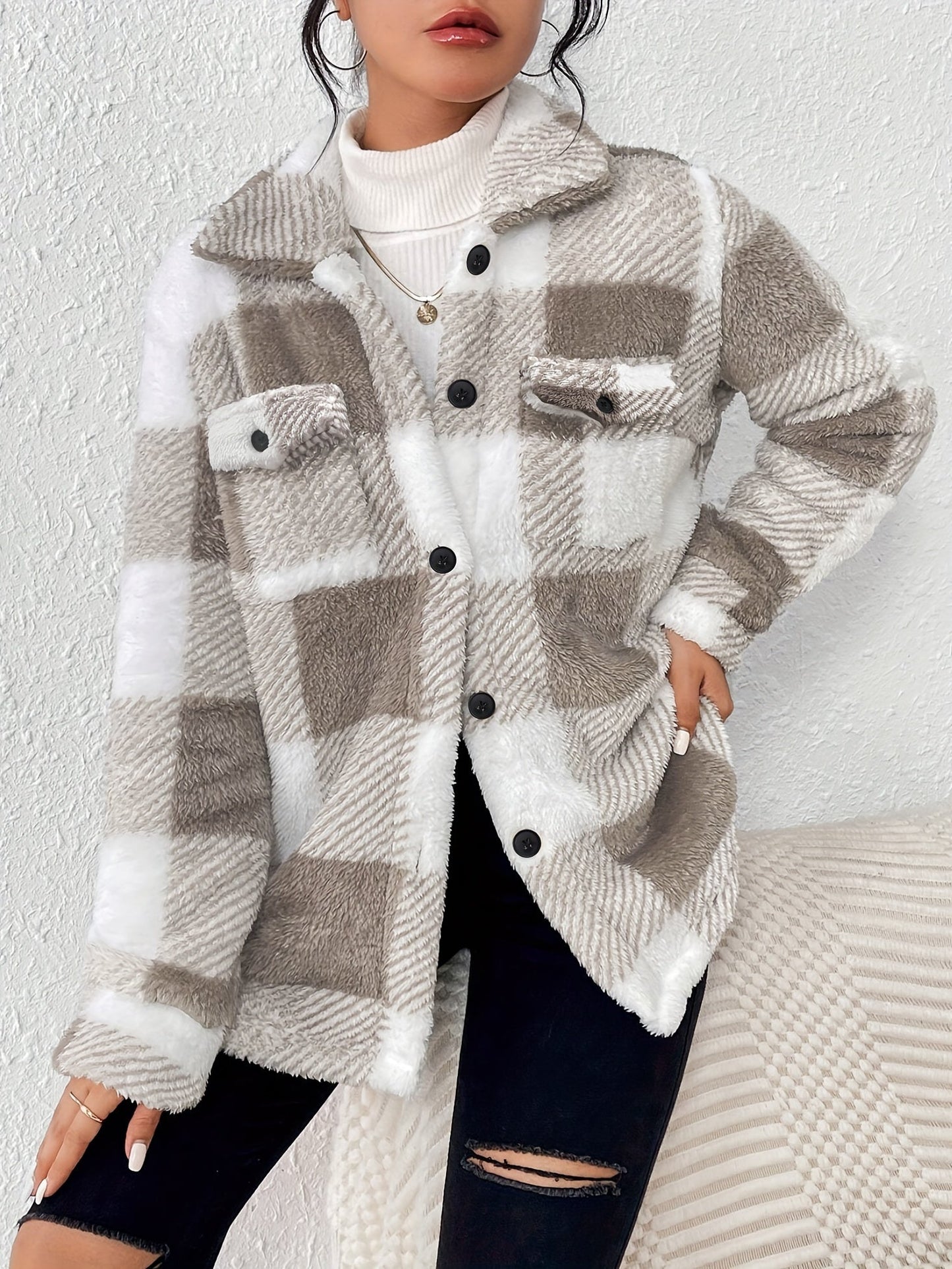 Ciska | Fleece Tussenjas met Blokpatroon Dames – Warm & Comfortabel