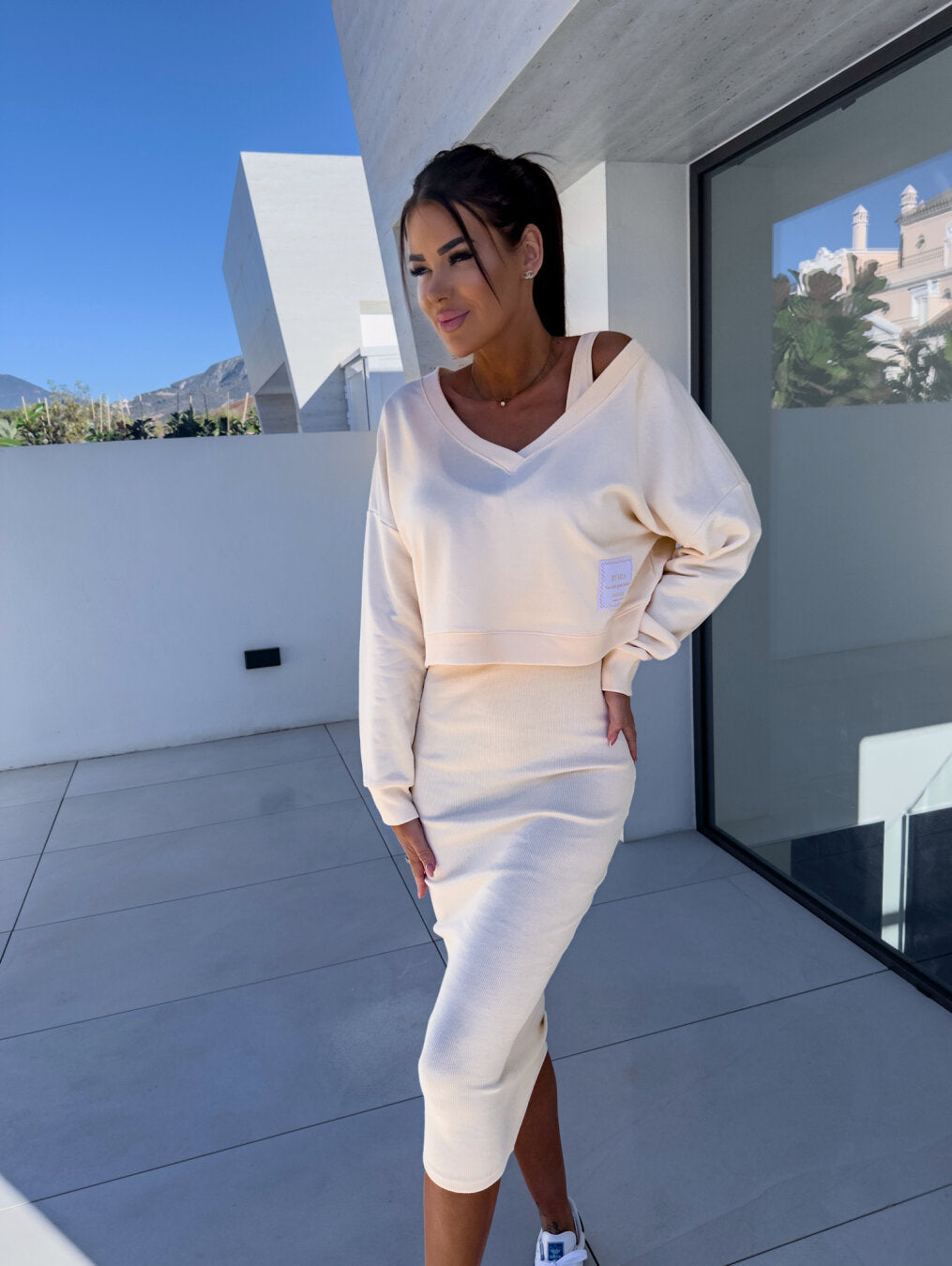 Julzie | Stijlvol & Comfortabele Set - Jurk en Cropped Trui