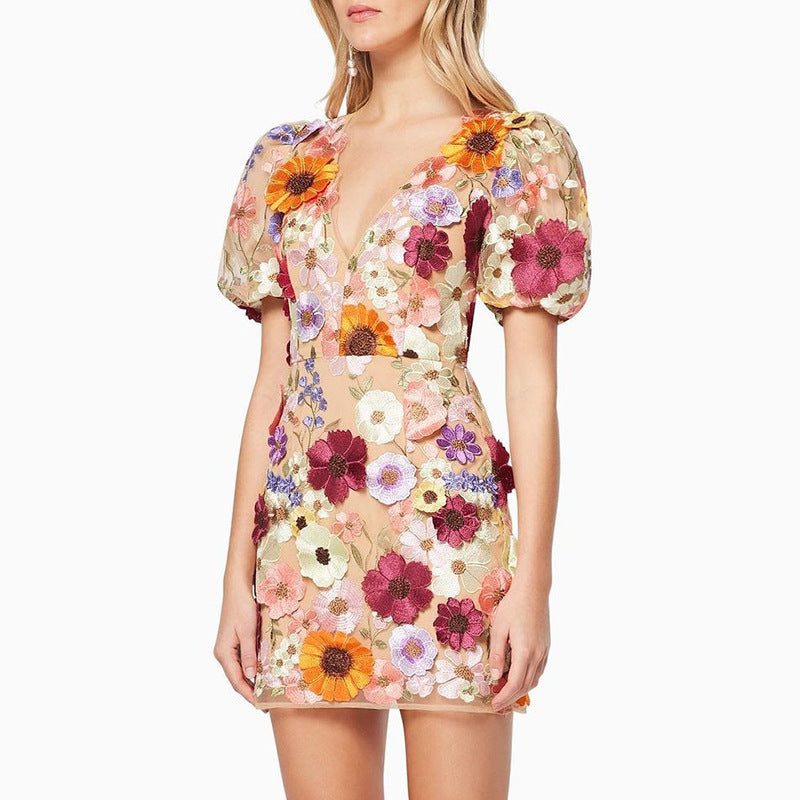 Elegante V-hals jurk met Bloemen Print