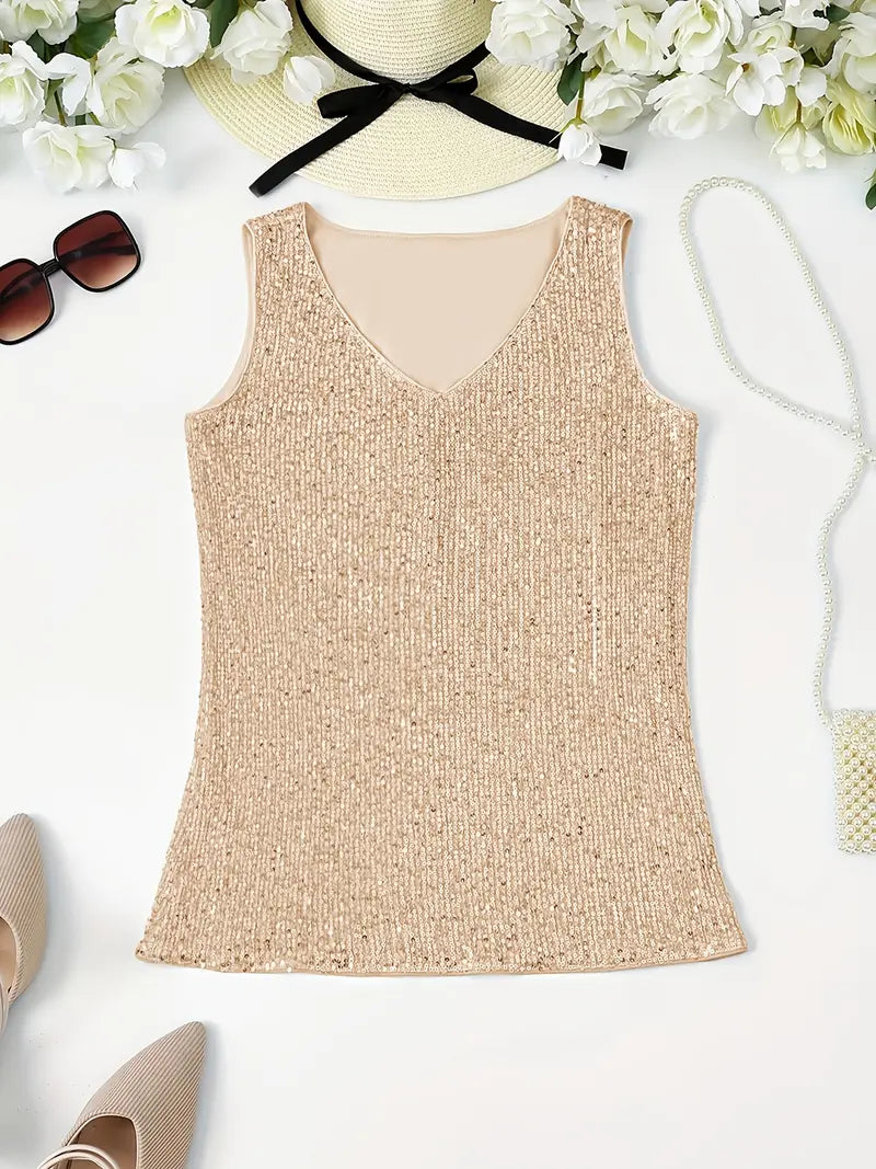 V-Hals Glitter Pailletten Top