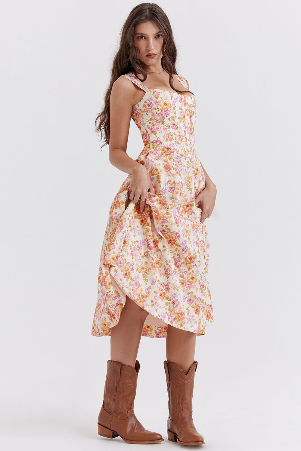 Jo | Zomerse Bloemen Midi Zonnejurk