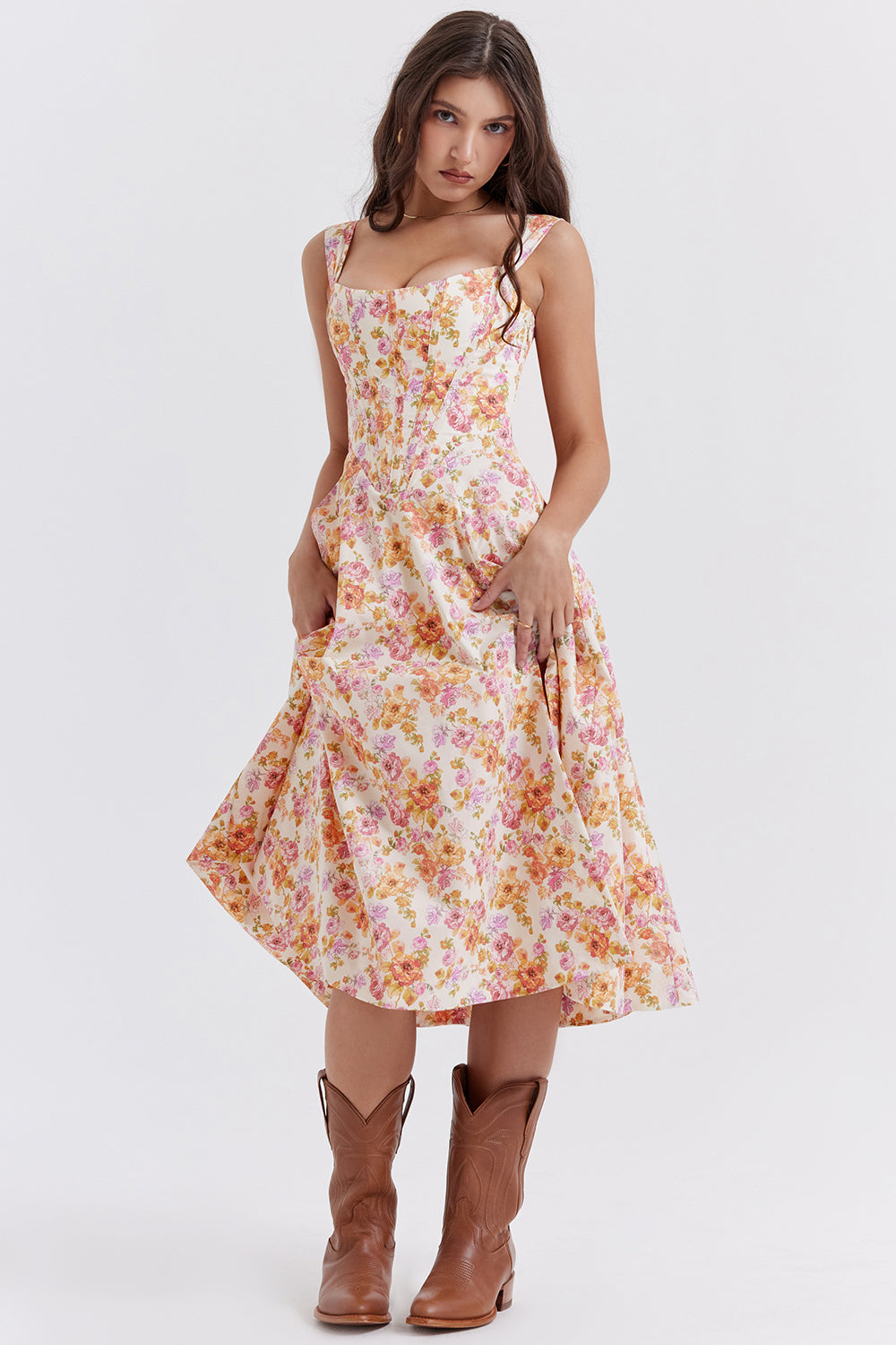 Jo | Zomerse Bloemen Midi Zonnejurk
