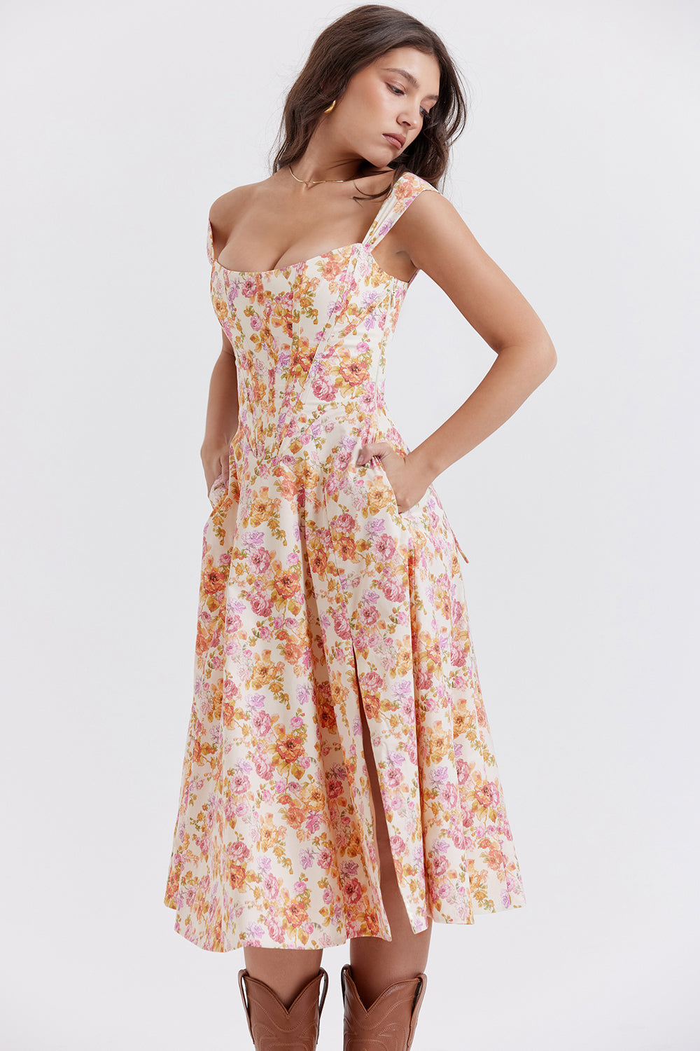 Jo | Zomerse Bloemen Midi Zonnejurk
