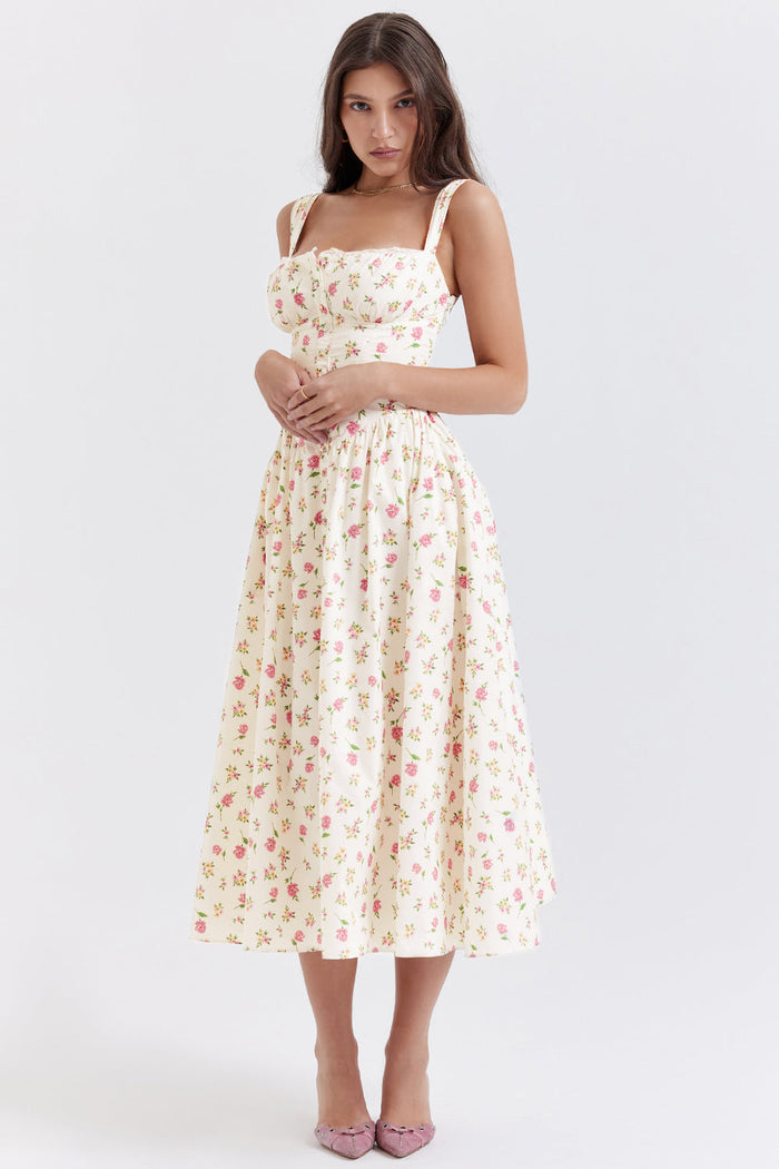 Jo | Zomerse Bloemen Midi Zonnejurk