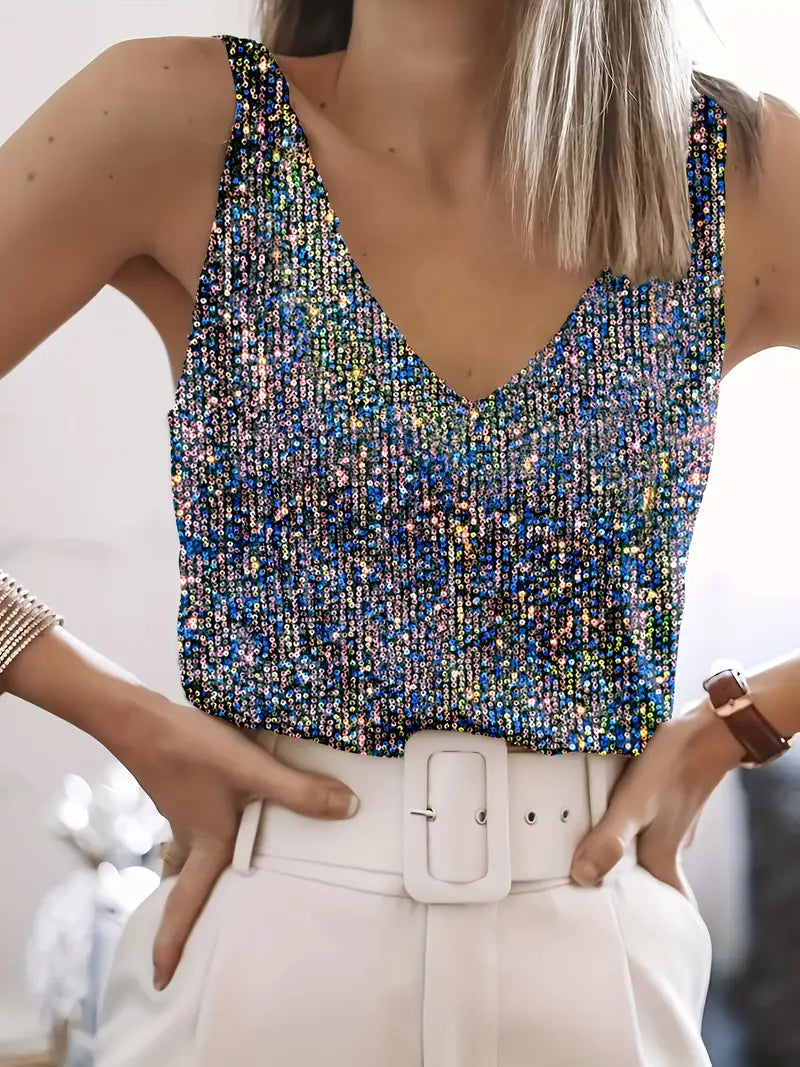 V-Hals Glitter Pailletten Top