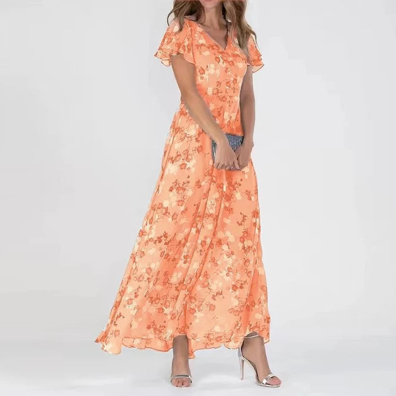 Loraina | Elegante Bloemige Chiffon Jurk