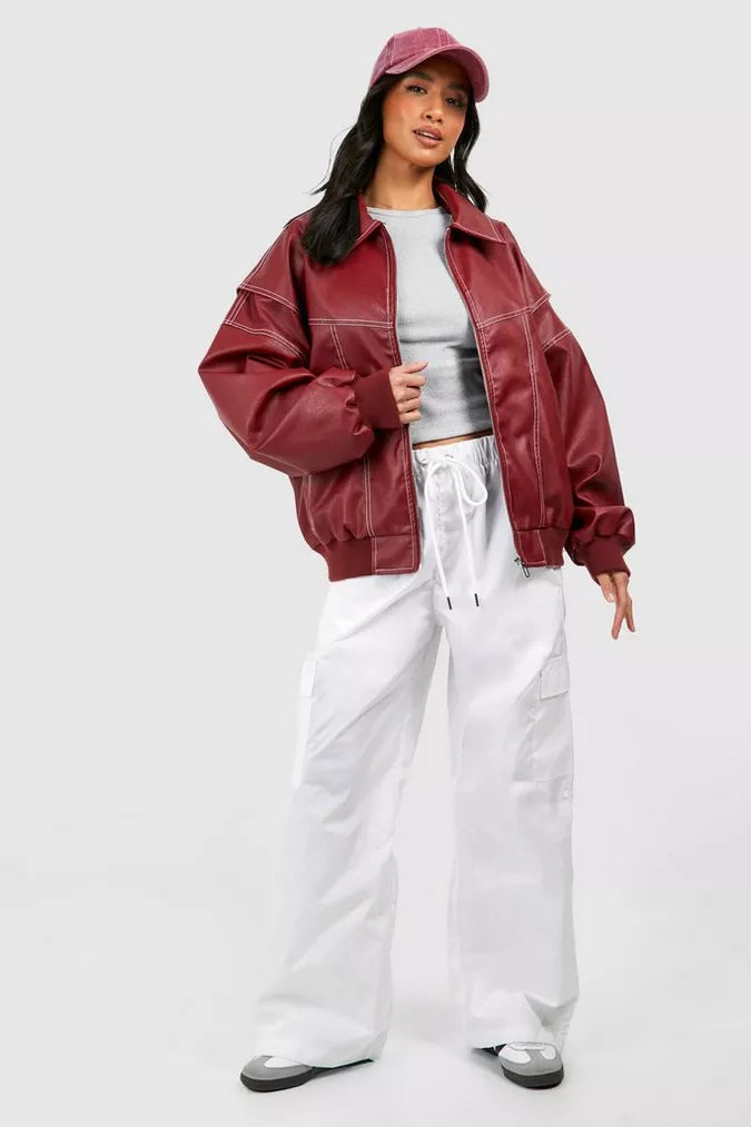 Noa | Oversized Rode Leren Jas