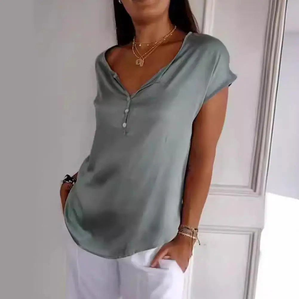 V Hals T Shirt met Korte Mouwen