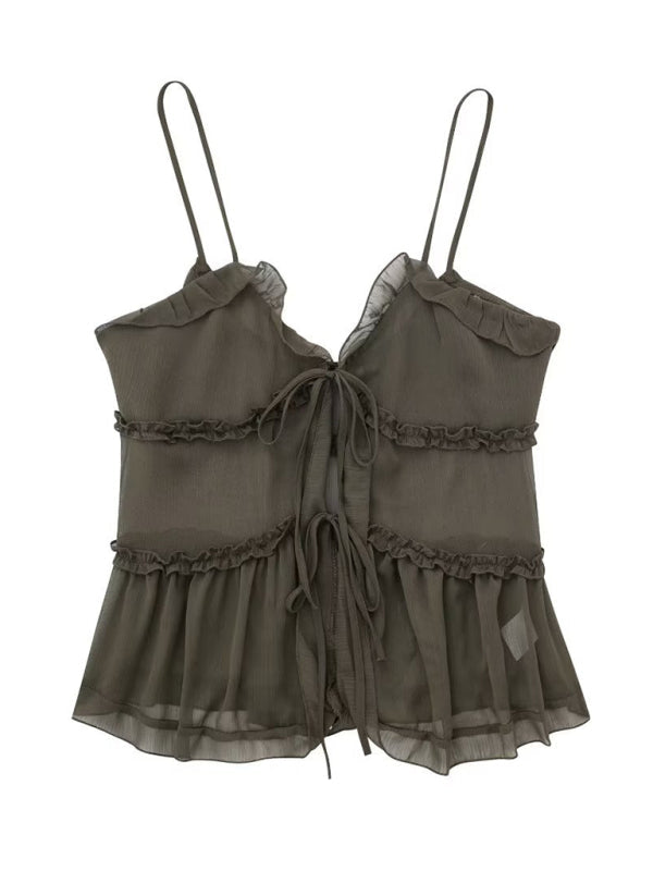 Verah | Camisole Top met Transparante Chiffonlaag – Elegant
