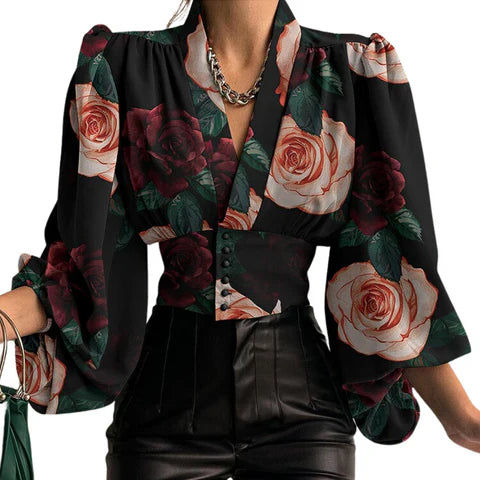 Luz | V-hals Dames Blouse – Ballonmouwen & Cropped