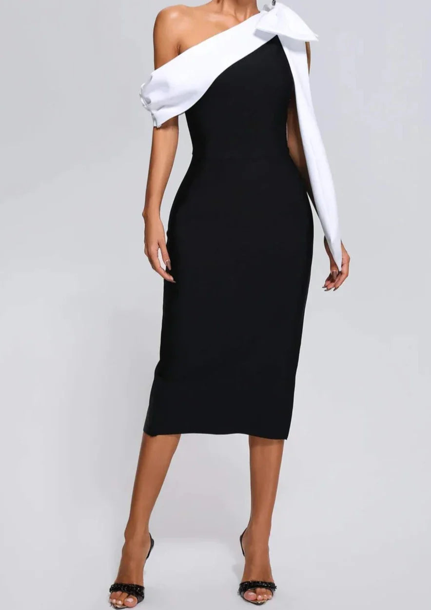 Felinthe | Luxe One Shoulder Bandage Midi Jurk – Elegante Pasvorm