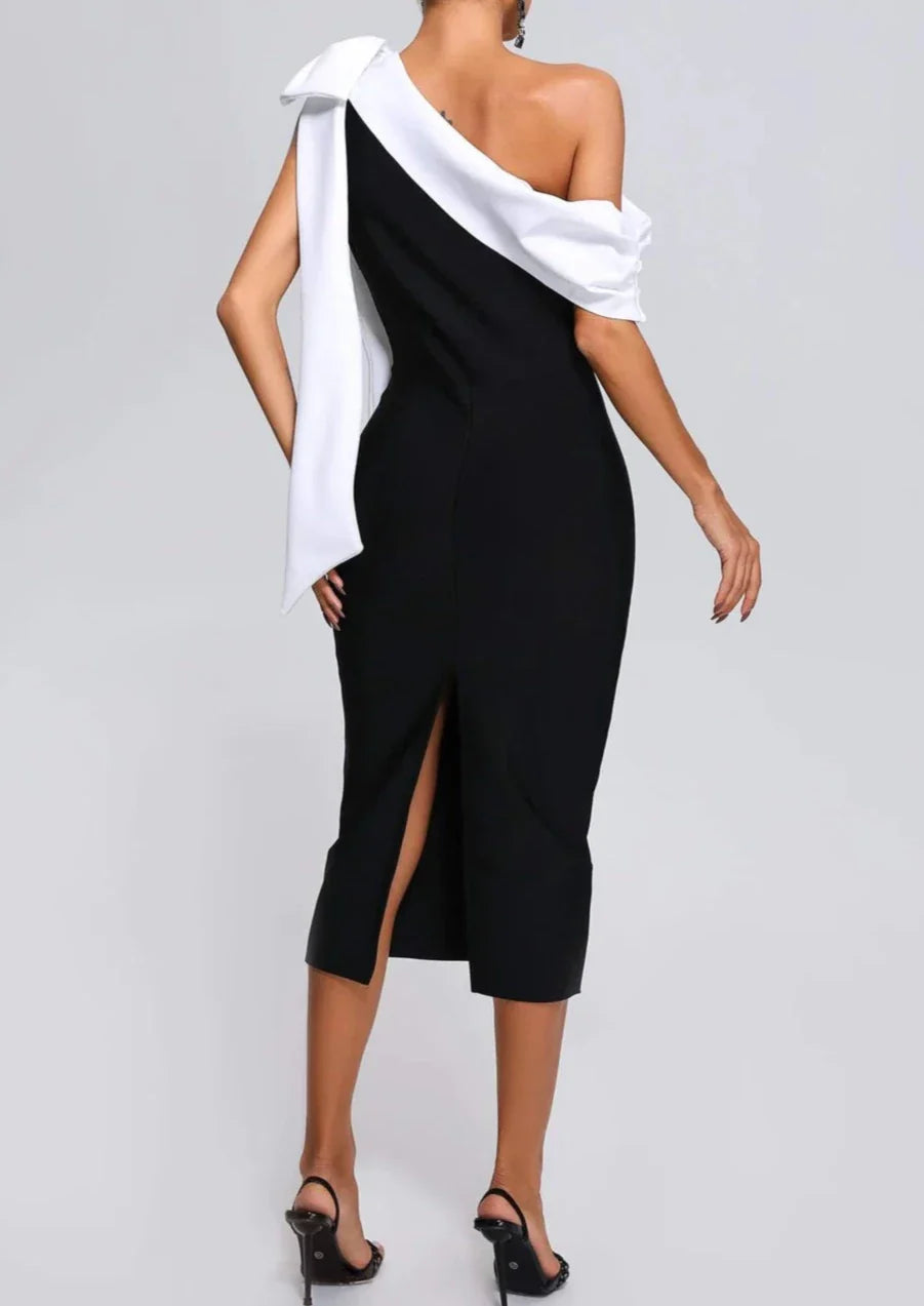 Felinthe | Luxe One Shoulder Bandage Midi Jurk – Elegante Pasvorm