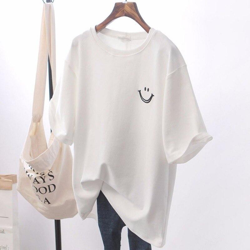 Smile | Trendy Katoen T-shirt met Smiley Print – Casual Streetwear Zomerstijl