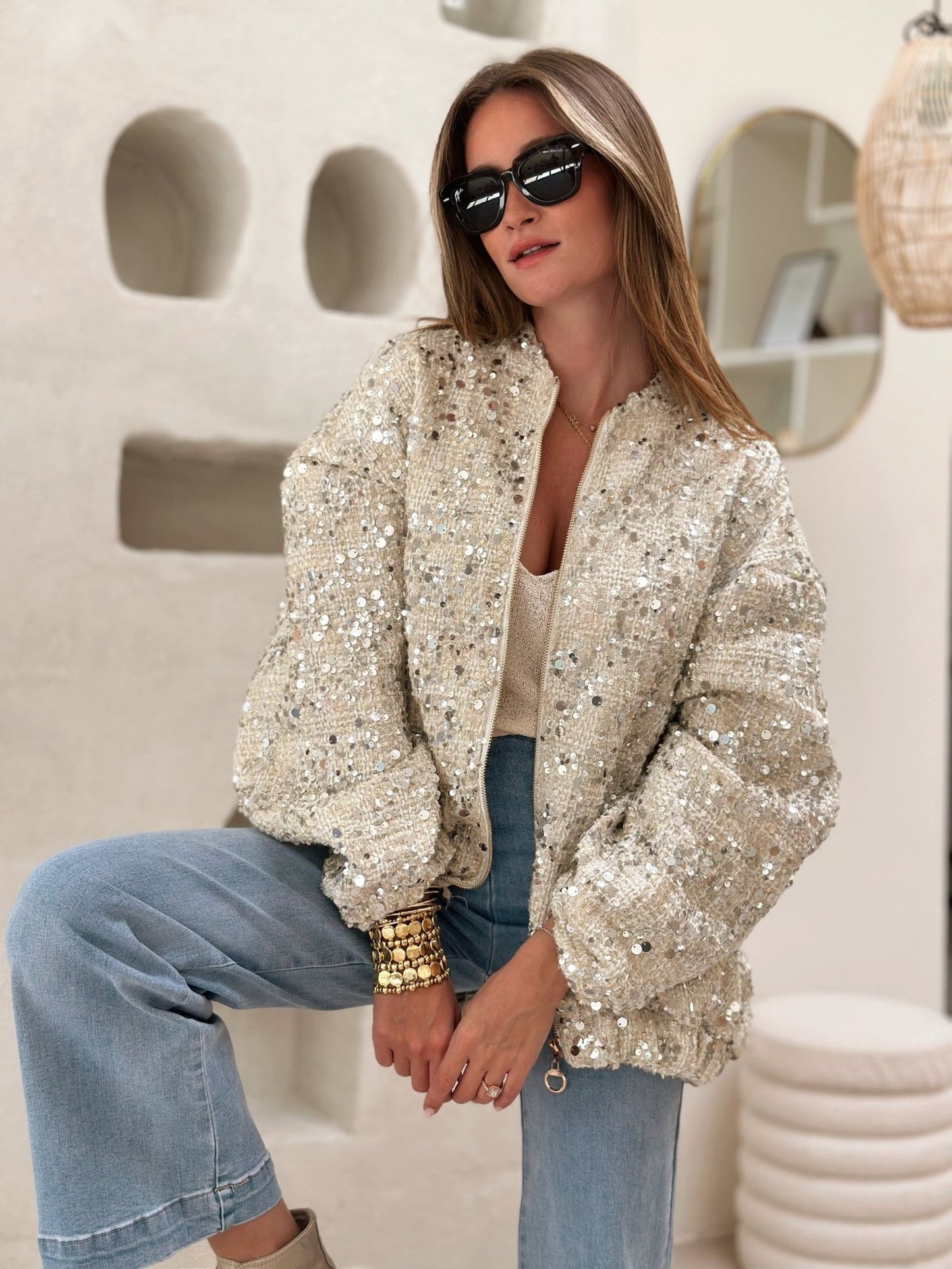 Dova | Pailletten Bomberjack met Glitters – Stijlvol en Comfortabel