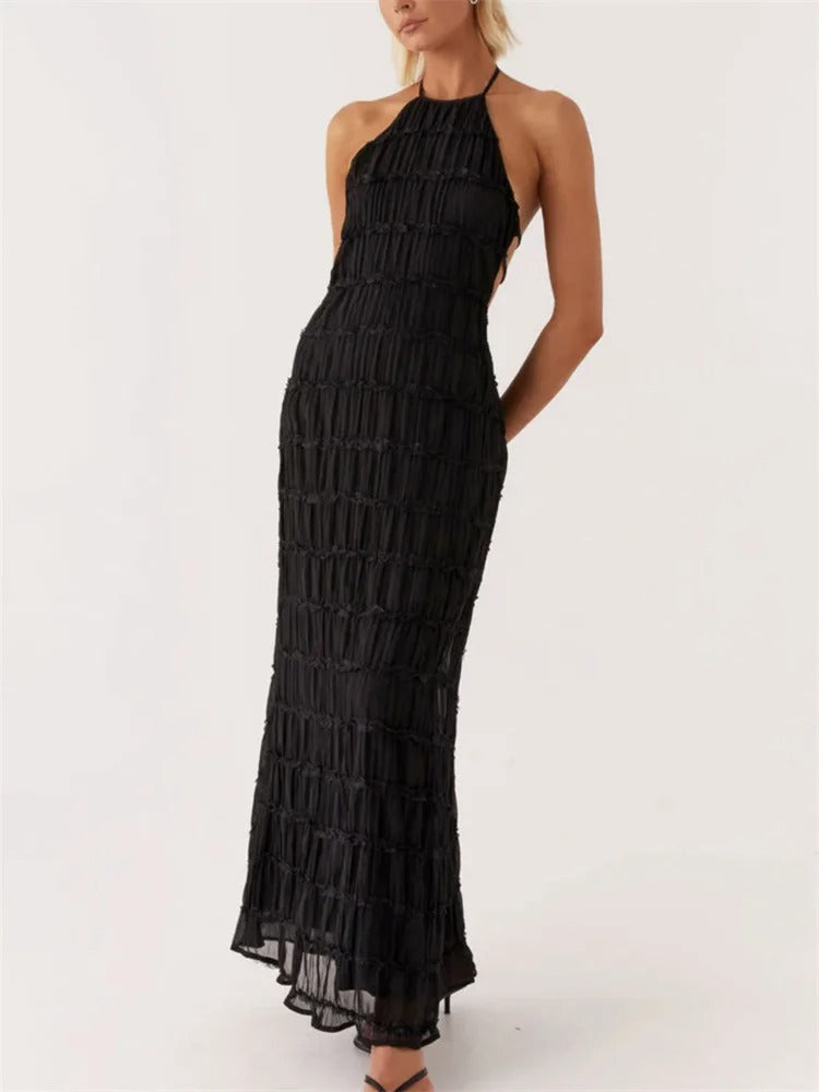 Elegante Halter Maxi-Jurk met Open Rug