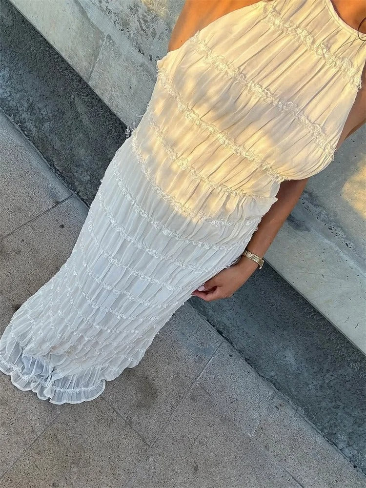 Elegante Halter Maxi-Jurk met Open Rug