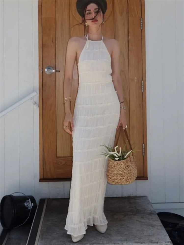 Elegante Halter Maxi-Jurk met Open Rug