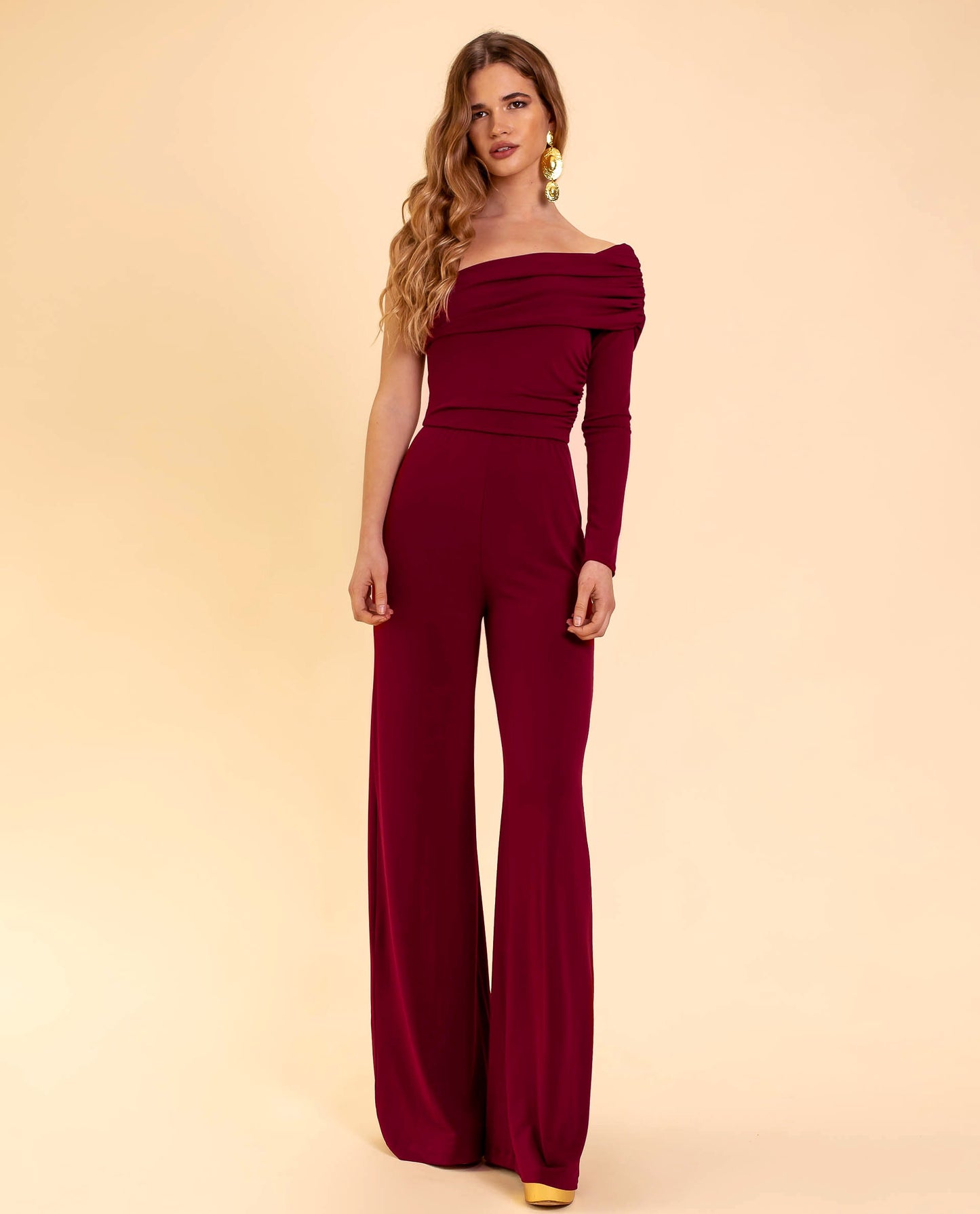 Dionah | Elegante One-Shoulder Bordeaux Jumpsuit