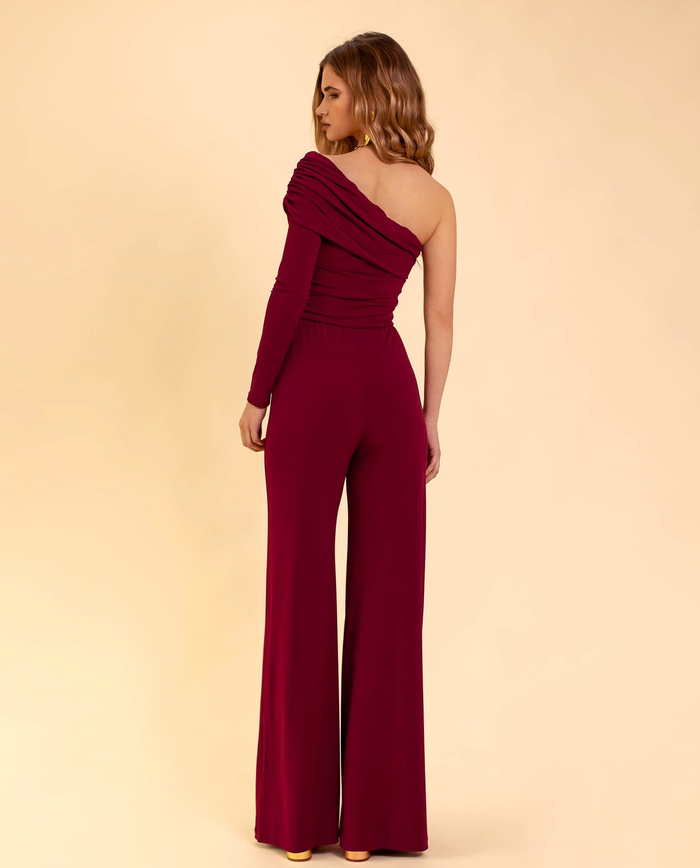Dionah | Elegante One-Shoulder Bordeaux Jumpsuit