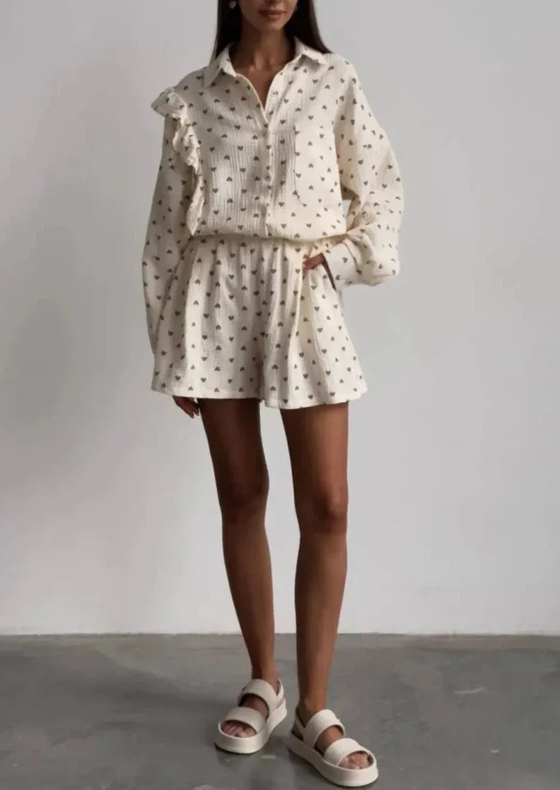 Musiala | Katoenen Set met Hartjes Print – Tweedelige Set Dames