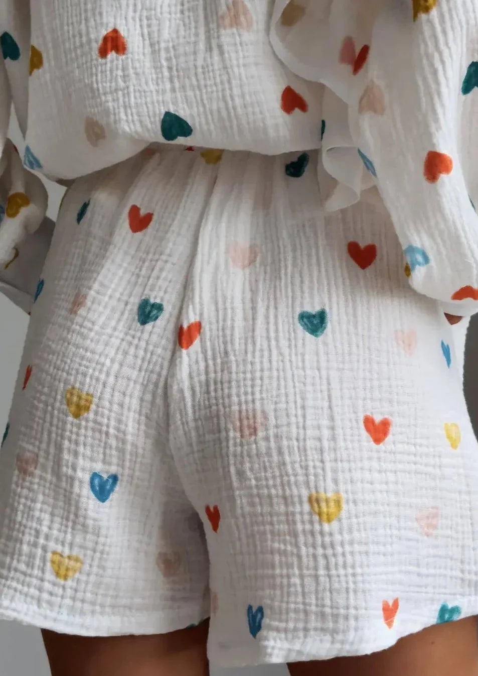 Jenika | Loungewear Set van Katoen met Hartjes Print - Zomers & Stijlvol