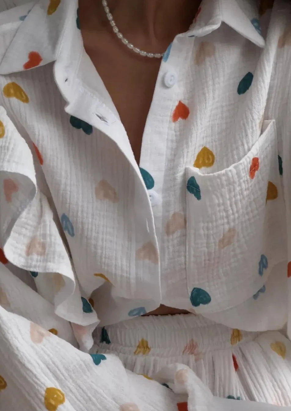 Jenika | Loungewear Set van Katoen met Hartjes Print - Zomers & Stijlvol