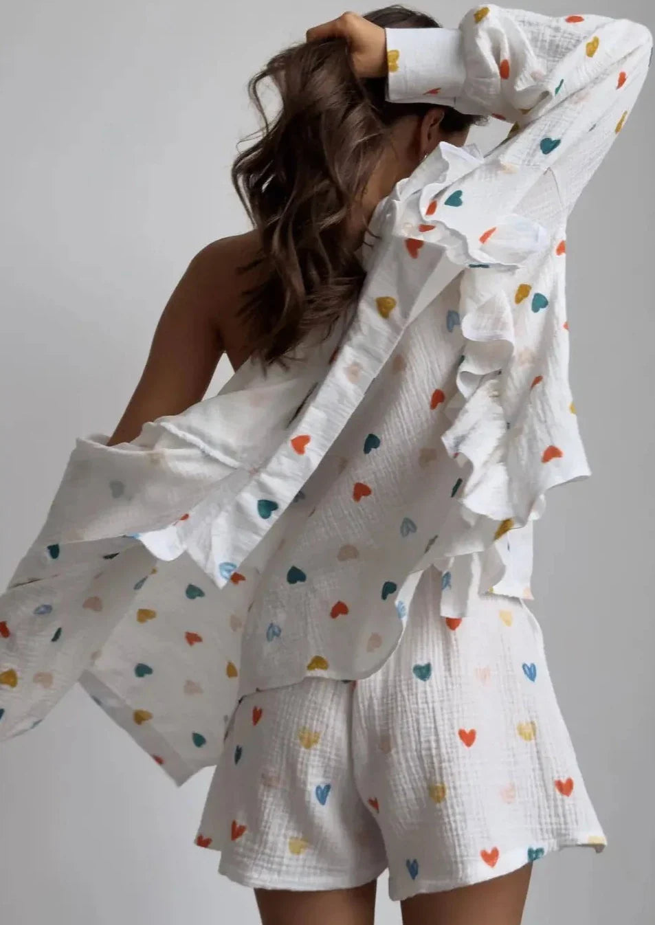 Jenika | Loungewear Set van Katoen met Hartjes Print - Zomers & Stijlvol
