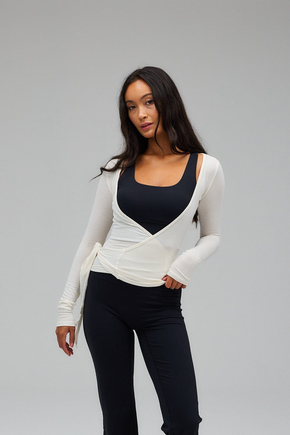 Loura | Lange Mouwen Yoga Wikkelblouse Wit