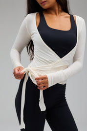 Loura | Lange Mouwen Yoga Wikkelblouse Wit