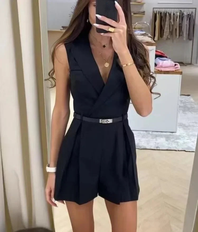 Diana | Chique V-hals Playsuit met Ceintuur