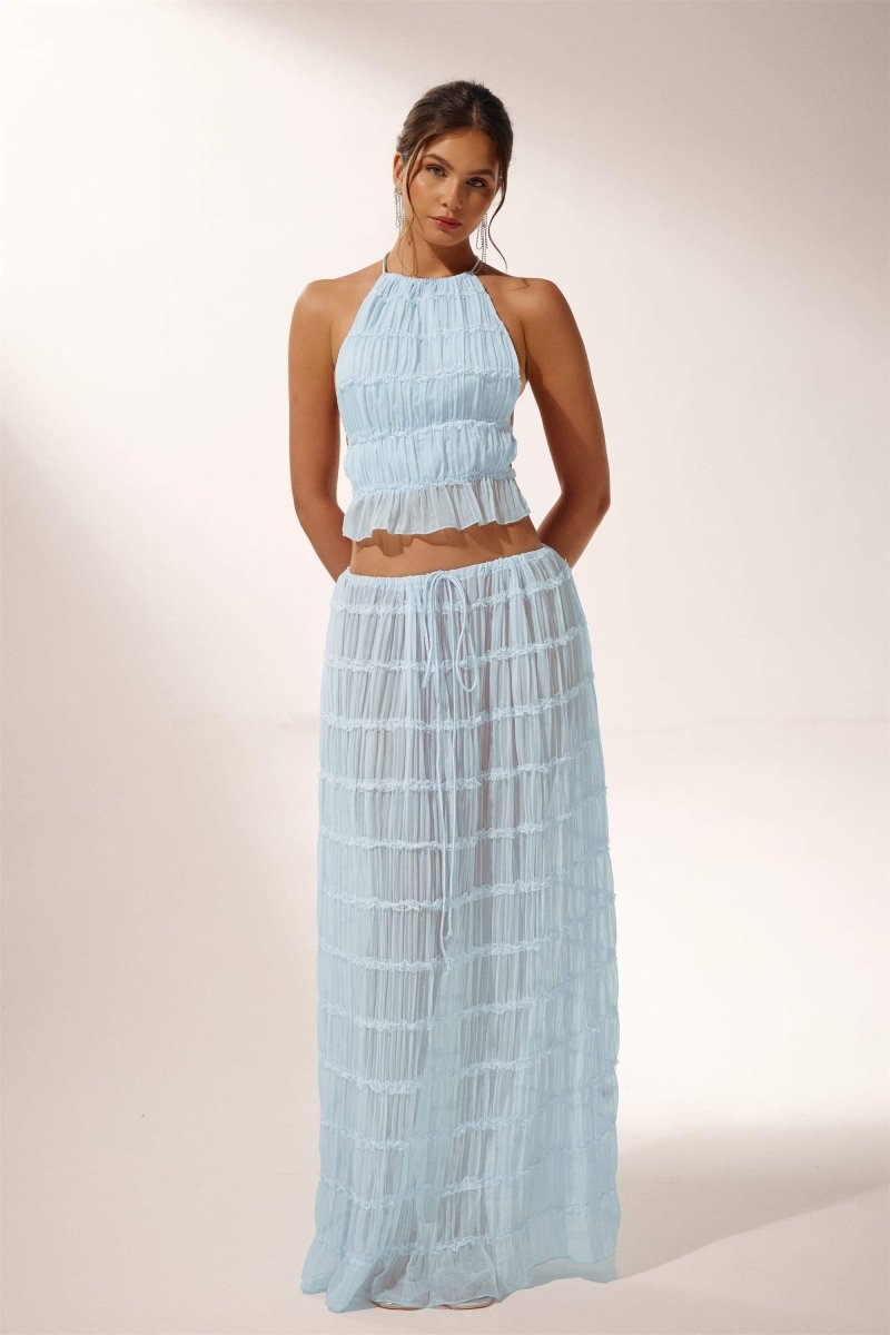 Bernou | Twee-delige plissé halter set zonder rug | Zomerlook