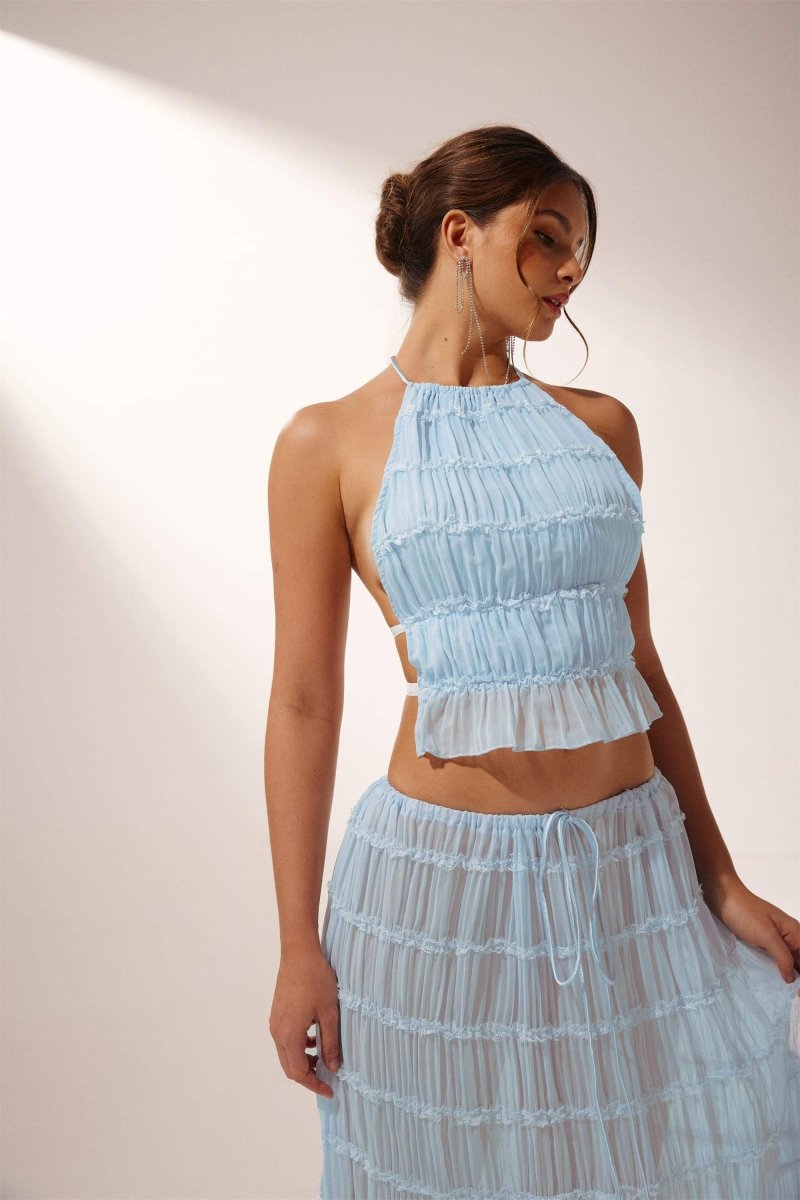 Bernou | Twee-delige plissé halter set zonder rug | Zomerlook