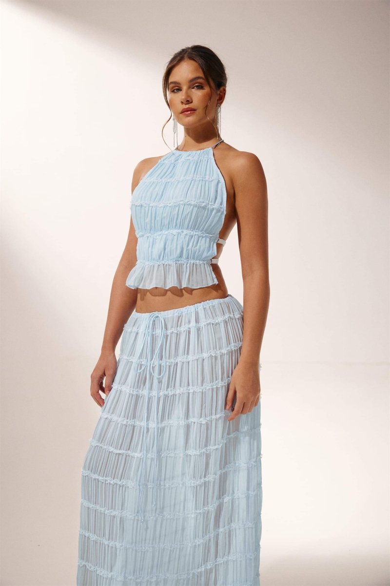Bernou | Twee-delige plissé halter set zonder rug | Zomerlook
