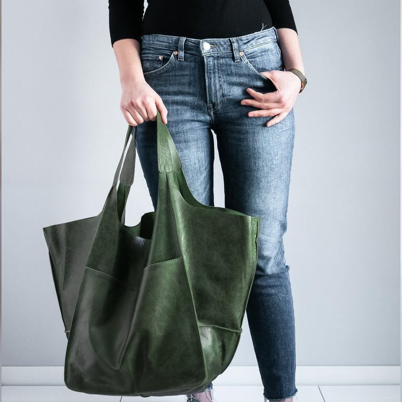 Oversized Leren Vintage Schoudertas