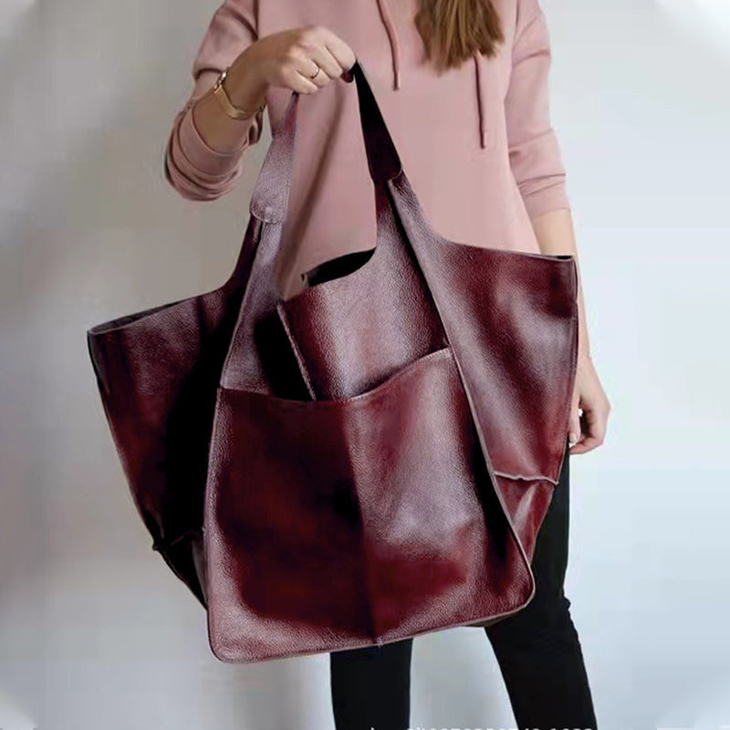 Oversized Leren Vintage Schoudertas