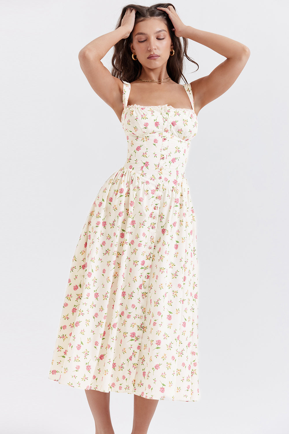 Zoela | Midi Jurk van Viscose met Bloemenprint