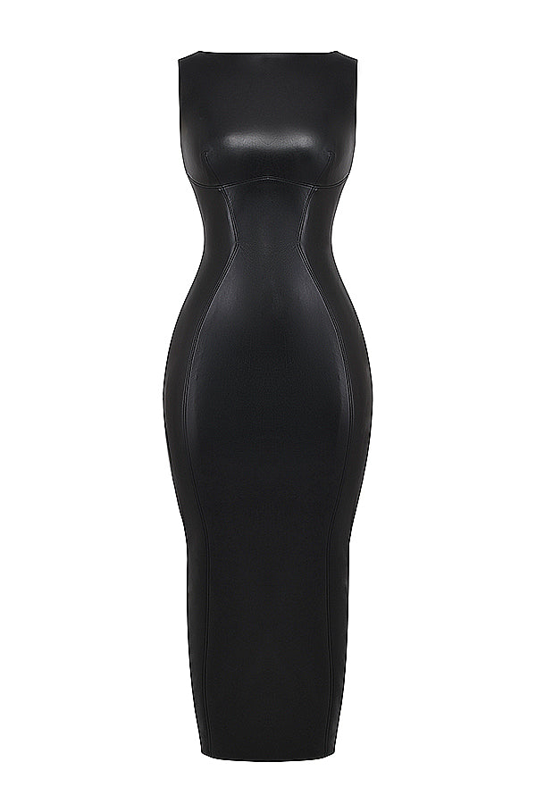 Vegan Leren Maxi Jurk - Bodycon Stijl