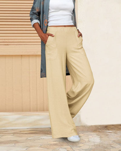 Cerise | Casual Wide-Leg Broek met Elastische Taille en Zakken
