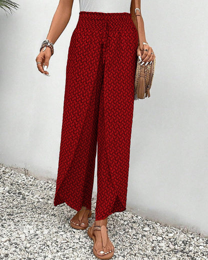 Cissie | Wijde Elastische Broek met Print