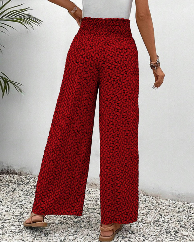 Cissie | Wijde Elastische Broek met Print