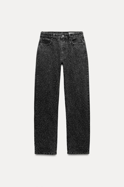 Sanay | Rechte high‑waist Jeans met Glitter Details