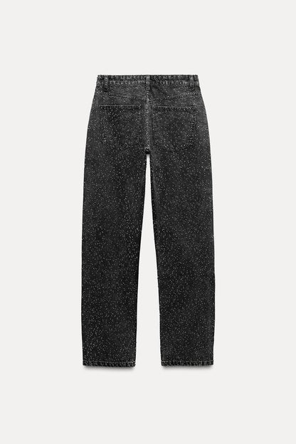 Sanay | Rechte high‑waist Jeans met Glitter Details